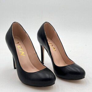YDN Black Women Classic Round Toe High Heels Pumps Slip on Stilettos Party Prom